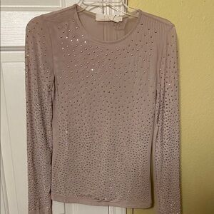 INC International Concepts Studded Taupe Long Sleeve Top